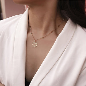 Constellation Carve Coin Pendant Necklace Simple Copper Leo Beads Clavicle Chain Necklace Sexy Couple Jewelry