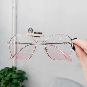 Clear Glasses Frames Women Retro Metal Polygon Eyeglasses Womens Gradient Pink Optical Frame Spectacles Hollow Design