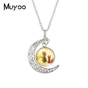 2020 New The Little Prince Moon Necklace Printed Photo Pendant Glass Cabochon Necklaces 20mm Round Jewelry