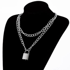 Multilayer Lock Chain Necklace Punk 2020 Padlock Key Pendant Necklace Women Girl Fashion Gothic Party Jewelry