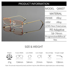 Carica l&#39;immagine nel visualizzatore di Gallery, Gmei Optical Rectangle Golden Titanium Alloy Men&#39;s Diamond Trimming Rimless Glasses Frame Gradient Brown Tint Plano Lenses Q6607