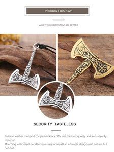 My shape Nordic Vikings Necklace The Fehu Feoh Fe Rune Axe Amulet compass viking runes pendant Scandinavian Necklace