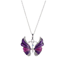 Carica l'immagine nel visualizzatore di Gallery, Korean Blue Gradient Butterfly Necklace for Women Girls Silver Color Rainbow Butterflies Pendant Choker Necklaces Jewelry Gift