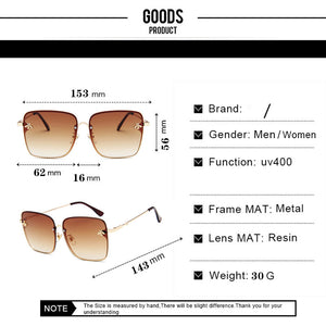 Square Bee Sunglasses Women Men Retro Brand designer Metal Frame Oversized Sun Glasses Female Grandient Shades Oculos