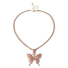 Carica l&#39;immagine nel visualizzatore di Gallery, Long Tennis Chain Butterfly Necklace for Women Fashion Crystal Big Hip Hop Animal Pendant Necklace Statement Wedding Jewelry