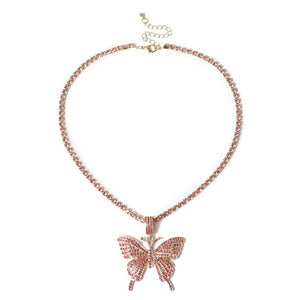 Long Tennis Chain Butterfly Necklace for Women Fashion Crystal Big Hip Hop Animal Pendant Necklace Statement Wedding Jewelry