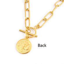 Load image into Gallery viewer, Vintage Carved Coin Necklace For Women Stainless Steel Gold Color Medallion Pendant Necklace Long Choker Boho Jewelry Collier