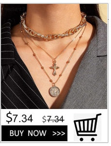 Punk Multi Layered Pearl Choker Necklace Collar Statement Virgin Mary Coin Crystal Pendant Necklace Women Jewelry