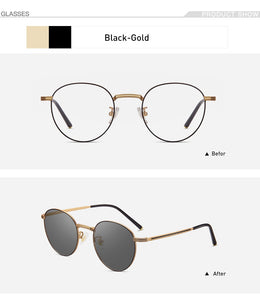 Anti Blue Light Glasses Women Titanium Frame Round Clear Computer Glasses Photochormic Optical Eyeglasses  New BF1820