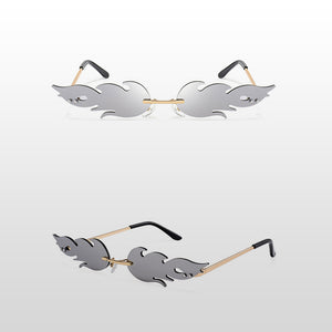 Frameless Flame Women Sunglasses Fashion Trend Sunshade Mirror Personality Funny Wave Sunglasses Narrow Frame Retro Cool Glasses