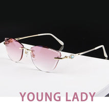 Load image into Gallery viewer, β Titanium Myopia Sunglasses Ladies Rimless Diamond Butterfly Frame Flat Lens Progressive With Prescription Diopter Astigmatism