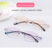 Carica l'immagine nel visualizzatore di Gallery, Nuovi occhiali da vista da donna con specchio senza montatura anti-blu in lega di titanio, moda, strass, lenti a colori progressive, lenti ottiche 