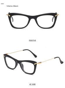 Women Cat Eye Optical Frames Brand Designer Lady Printing Eyewear Metallic Leg