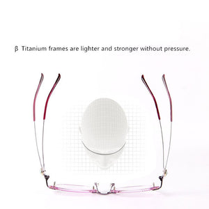 β Titanium Myopia Sunglasses Ladies Rimless Diamond Butterfly Frame Flat Lens Progressive With Prescription Diopter Astigmatism