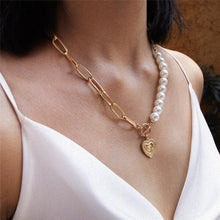 Load image into Gallery viewer, Punk Imitation Pearl Choker Necklace Collar Statement Gold Color Love Heart Lasso Pendant Necklace for Women Jewelry