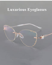 Load image into Gallery viewer, Butterfly Style Transparent Lenses Titanium Female Eyewear Diamond Trimmed Rimless Spectacle Frame Women Sunglasses Tint Lenses