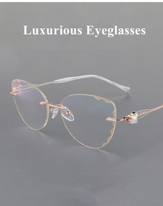 Butterfly Style Transparent Lenses Titanium Female Eyewear Diamond Trimmed Rimless Spectacle Frame Women Sunglasses Tint Lenses