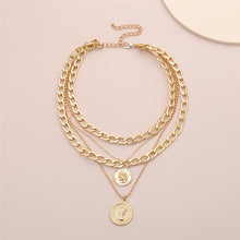 Carica l'immagine nel visualizzatore di Gallery, Punk Multi Layer Curb Cuban Chunky Thick Portrait Choker Necklace Women Vintage Carved Coin Pendant Necklace Jewelry
