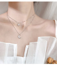 Load image into Gallery viewer, Fashion Silver Plated  Moon and Star Double Layer Chain Link Pendant Necklaces for Women Fine Jewelry