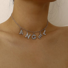 Carica l&#39;immagine nel visualizzatore di Gallery, Crystal Letter Angel Necklace Gothic Simple Silver Color Shiny Rhinestones Link Chain Pedant Necklace Choker Collar Jewelry