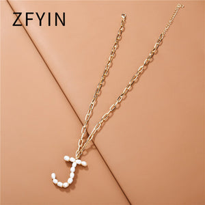 ZFYIN 2020 New Trendy Jewelry Fresh Water Pearl Alphabet Letters Initials  Pendant Necklaces for Women