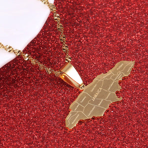 Stainless Steel Gold Color Jamaica Pendant Necklaces Fashion Jamaican Flag Charm Jewelry