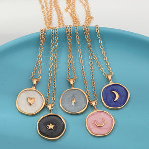 New Arrive Necklace For Women Brinco Heart Moon Star Lightning Oil Drip Fashion Jewelry Accessories Necklace