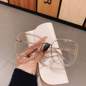 Green Clear Print Square Anti-blue Light Eyeglasses For Women Alloy Leopard Oversize Computer Myopia Glasses Frame Female Shades