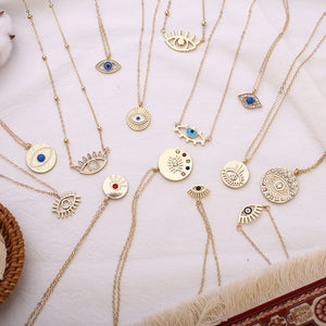 2020 New Fashion Ladies Chic Gold Chain Colorful Rhinestone Filled Evil Eye Coin Necklaces For Women Bohemian Gold Necklaces