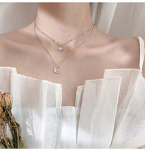Load image into Gallery viewer, Fashion Silver Plated  Moon and Star Double Layer Chain Link Pendant Necklaces for Women Fine Jewelry