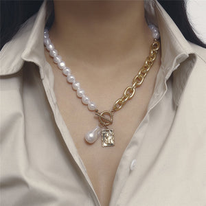 Gothic Baroque Pearl Angel Pendant Choker Necklace for Women Wedding Punk Lasso Big Chunky Thick Lock Chain Necklace Jewelry