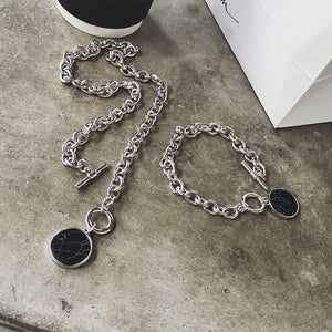 Minimalist Casual Neck Chain Necklaces for Women Round Marble Pendants Hiphop Female Fashion Jewelry Necklace Naszyjnik