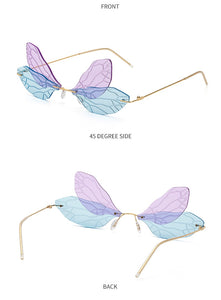 Dragonfly Sunglasses Women 2022 Fashion Brand Retro Steam punk Frameless Sun Glasses For Woman Girls Shades Oculos