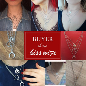 Fashion Moon Circle Map Pendant Necklace for Women Jewelry Earth Choker Multilayer Bijoux Collares Mujer Collier Femme