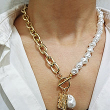 Load image into Gallery viewer, Vintage Baroque Irregular Pearl Lock Chains Necklace 2020 Geometric Aangel Pendant Love Necklaces for Women Punk Jewelry