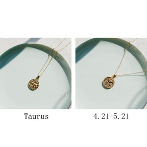 Gold Color 12 Constellation Coins Necklaces & Pendants Women Virgo Taurus Leo Short Chain Necklace Girls Gemini Celestial