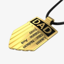Carica l&#39;immagine nel visualizzatore di Gallery, Personalized shield pendant necklace for men Dad gift choice love dad leather necklace customized stainless steel jewelry