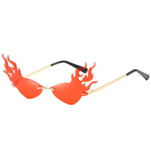 Load image into Gallery viewer, Luxury Flame Sunglasses Women Rimless Bat Sun Glasses Tears Shades Eyeglass Vintage Feather Sunglass Fire Shape Eyewear