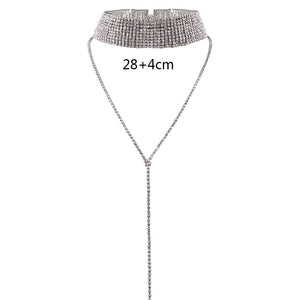 2020 Rhinestone Choker Necklace Crystal Gem Luxury Collar Chain Necklaces Set Chunky Y Necklace Women Neck jewelry Accessories