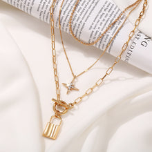 Load image into Gallery viewer, Fashion Star Lock Pendant Necklace for Women Vintage Thick Chunky Chain Choker Multilayer Coin Necklaces Jewelry Gifts