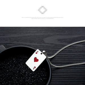 JHSL Men Statement Poker Pendant Necklace Red Black Silver Color Stainless Steel Fashion Jewelry Gift