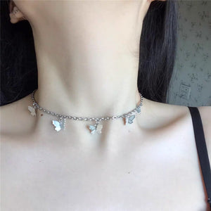2020 Kpop Goth Vintage Silver Color Butterfly Pendant Choker Necklaces For Women Egirl BFF Fashion Aesthetic Halloween Jewelry