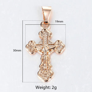 Cross Crucifix Clear Crystal Pendant Necklace for Men Women 585 Rose Gold Prayer Jesus Snail Link Chain Wholesale Jewelry GPM26