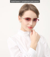 Load image into Gallery viewer, β Titanium Myopia Sunglasses Ladies Rimless Diamond Butterfly Frame Flat Lens Progressive With Prescription Diopter Astigmatism