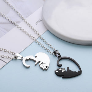 Couple heart necklace Cute Cartoon cat Pendant NecklaceSimple personality color black animal Necklace Jewelry Gift for girl boys