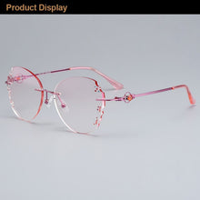 Load image into Gallery viewer, Gmei Optical Z2878 Ultra-light Alloy Women Pink Rimless Glasses Frame With Diamond Trimming Cut Gradient Tinted Plano Lenses