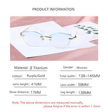 Load image into Gallery viewer, β Titanium Myopia Sunglasses Ladies Rimless Diamond Butterfly Frame Flat Lens Progressive With Prescription Diopter Astigmatism