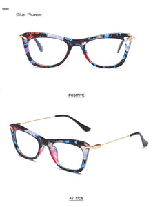 Women Cat Eye Optical Frames Brand Designer Lady Printing Eyewear Metallic Leg