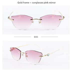β Titanium Myopia Sunglasses Ladies Rimless Diamond Butterfly Frame Flat Lens Progressive With Prescription Diopter Astigmatism