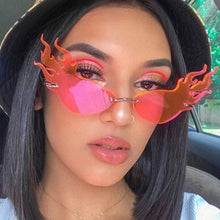 Load image into Gallery viewer, Luxury Flame Sunglasses Women Rimless Bat Sun Glasses Tears Shades Eyeglass Vintage Feather Sunglass Fire Shape Eyewear